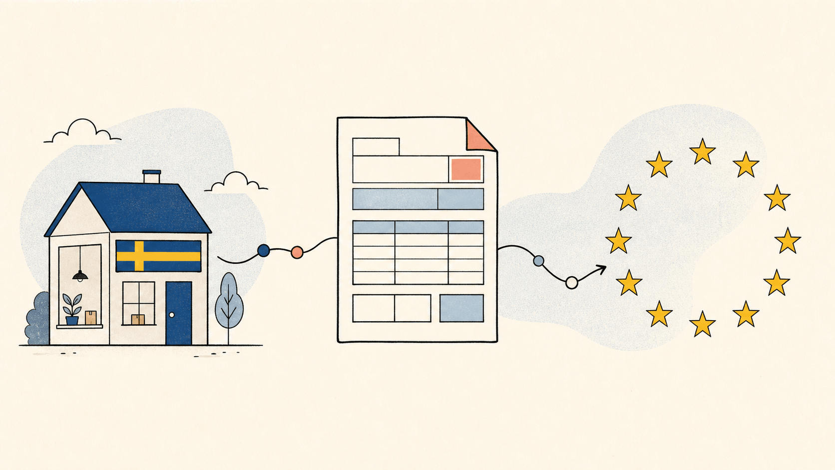Svenskt hus, dokument och EU-stjärnor kopplade med en linje